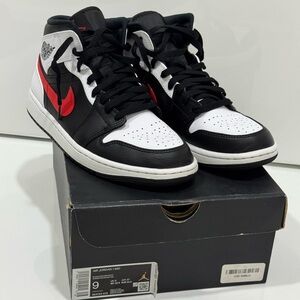 Jordan Mid Black, White, and Red Sneakers